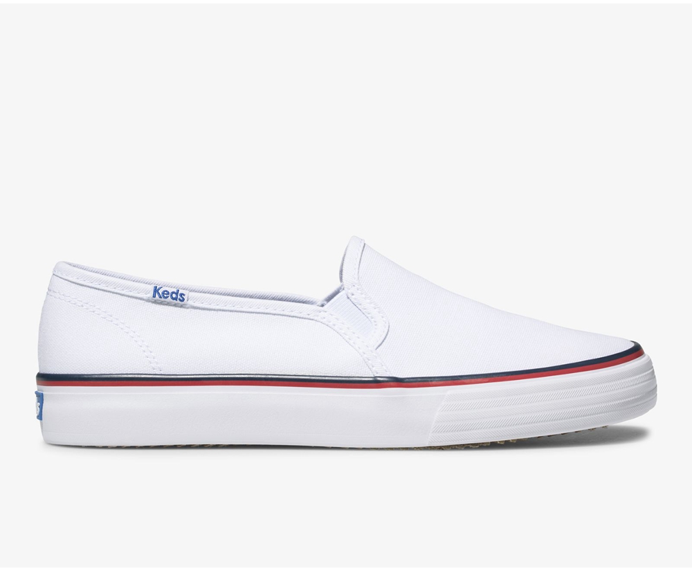 Slip On Γυναικεια - Keds Washable Double Decker Varsity - Λευκα - OMQJY7603